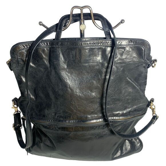 $465 ARZA DESIGN Messenger Laptop / Convertible Bag Distressed Black Leather - Picture 4 of 11